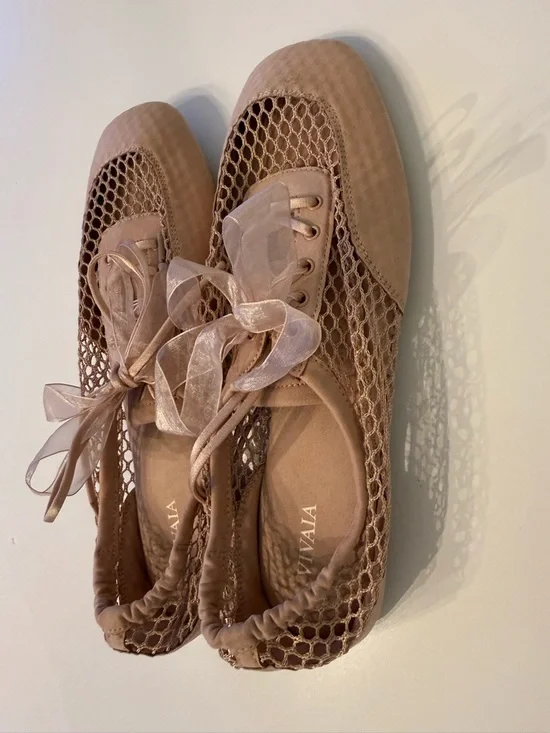 VIVAIA Cristina Sneakerina Mesh Ribbon Lace-Up Ballet Flats in Blush - Picture 1 of 6